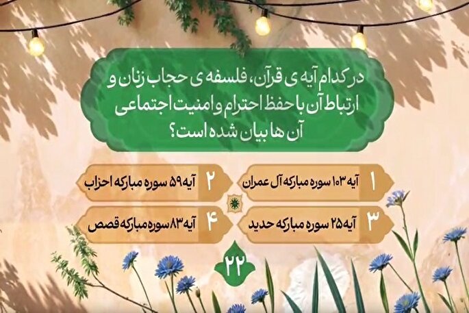 سؤال بیست‌وسومین روز مسابقه طرح «زندگی با آیه‌ها» در مازندران